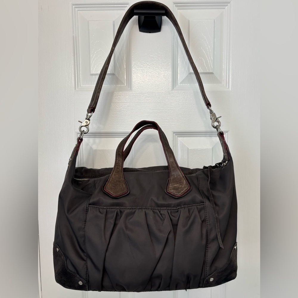 ✨MZ WALLACE Josie Bedford Nylon Grey Satchel/Large Bag Suede & Leather Trim - Picture 3 of 15